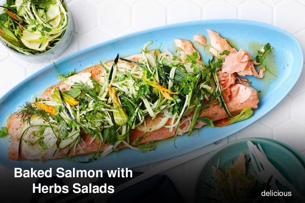 baked salmon with herbs salad