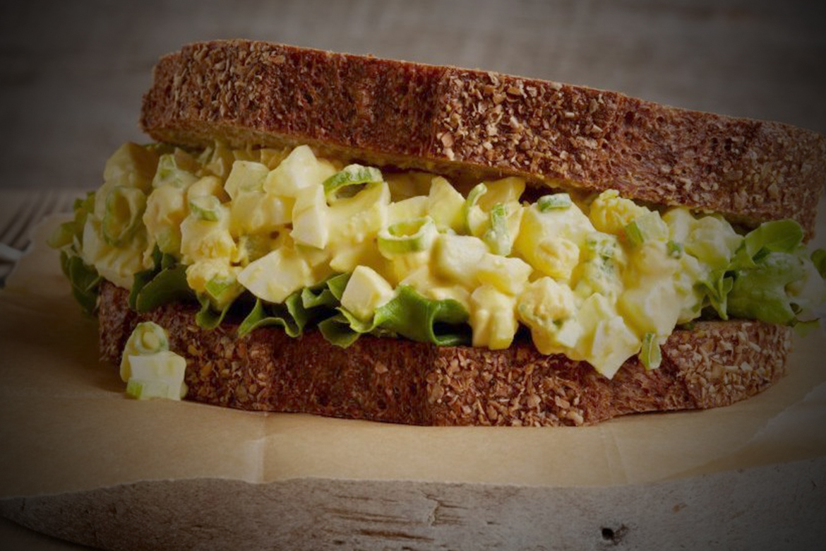 Simple egg salad sandwich with whole grain bread