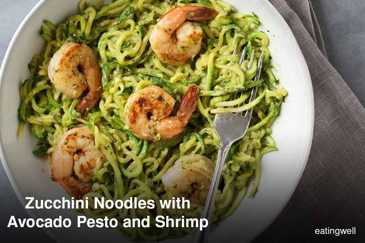 Zucchini Noodles with Avocado Pesto and Shrimp